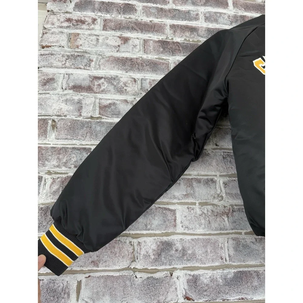 Vtg Pittsburgh Steelers Spell Out Men Large Satin Jacket Chalk Line Embroidered - Picture 2 of 16